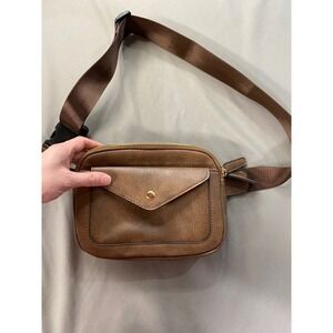 Faux‎ Leather Belt Bag Two Zipper Pockets Gold Hardware